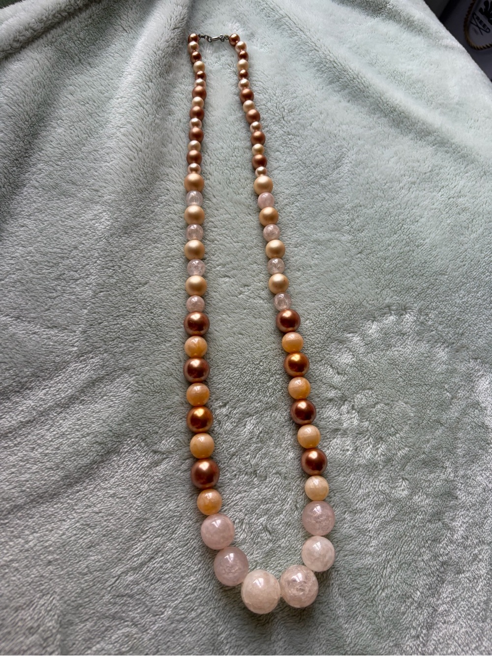 Vintage Peach and Gold Beaded Necklace - Women Jewelry 24"